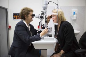 Patient in eye scanner