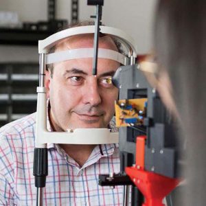 Patient in eye scanner