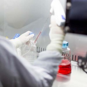 Stem cell bottles in lab
