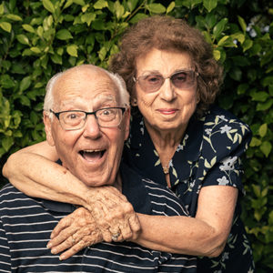 Irene, glaucoma patient, with husband George in their garden