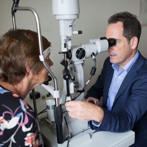 Female patient undergoing eye test