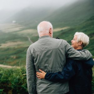 Older couple looking off into the distance