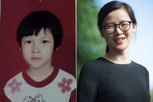 Two photos of Dr Lisa Zhu, one as an adult and one as a child.