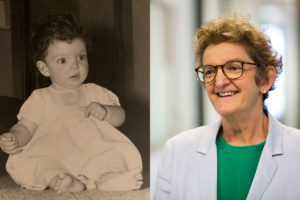Two photos of Professor Robyn Guymer side by side, one of her as a child.